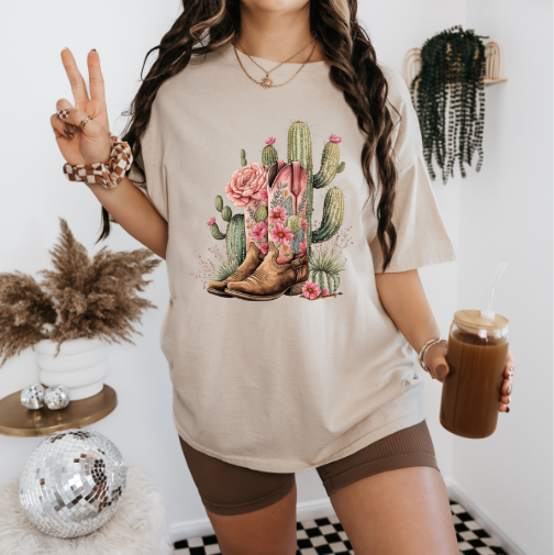 Western Cactus and Boot T-shirt